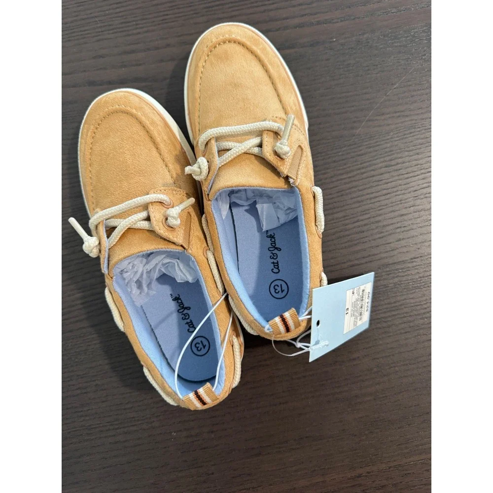 Coastal Boat Cat & Jack Boat Shoes Boys Size 13 Tan Slip On Nautical Classic
